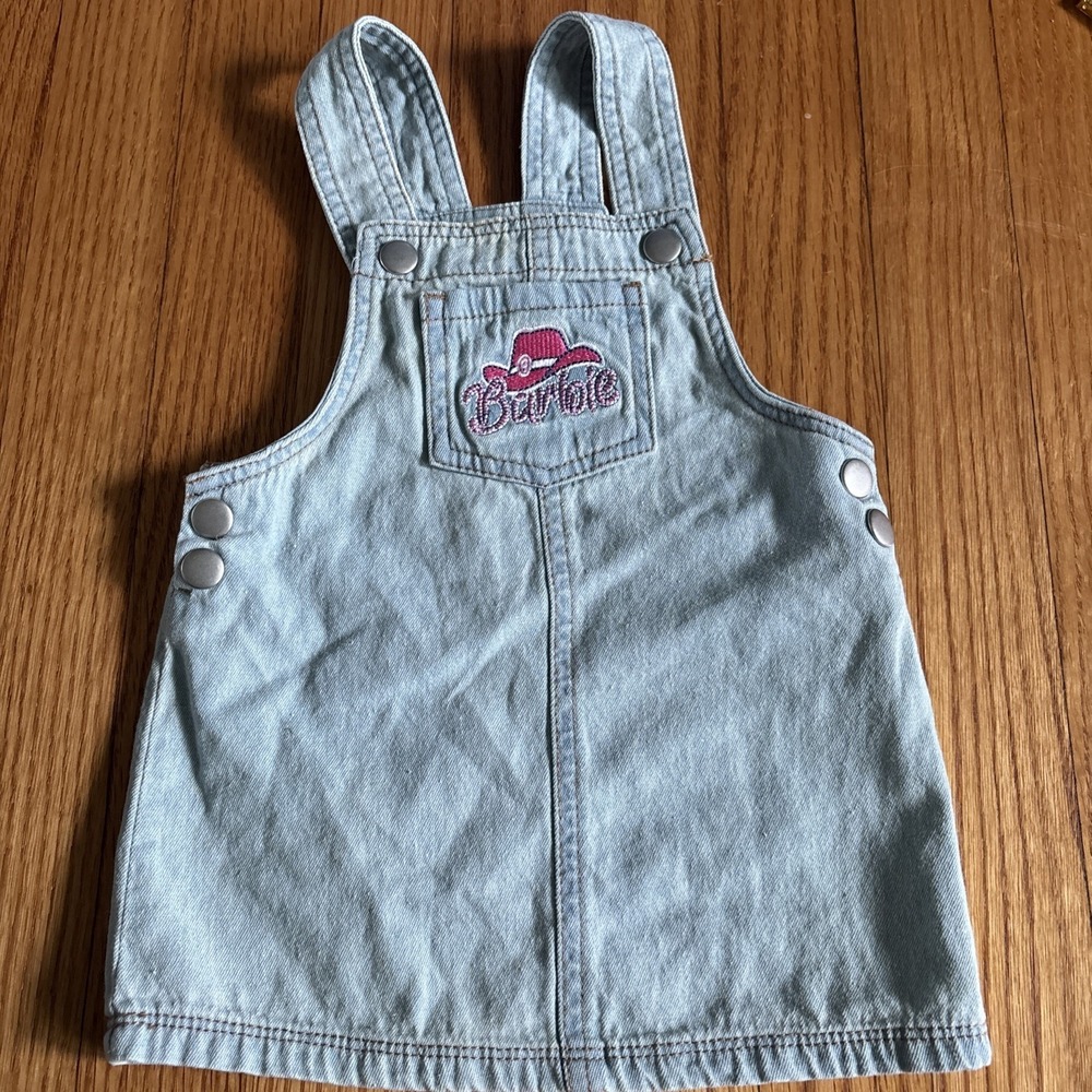 Barbie Jumper Dress Girls Toddler‎ 12M Denim Overall Pocket Logo
